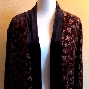 Brown Velvety Open Blazer With Copper Metallic Highlights, 3X